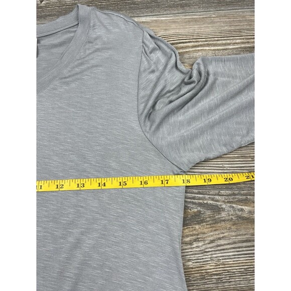 LOGO Lori Goldstein Blouse MED‎ V-Neck Sharkbite Hem Grey Stretchy Casual Comfy - Picture 6 of 12